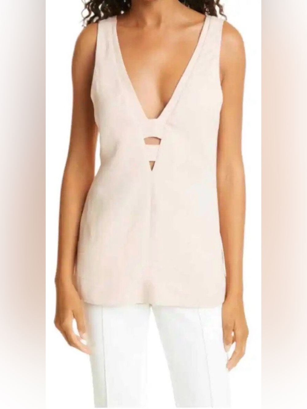 Reiss Emi Linen Blend V Neck Top NWT Size 0 | Sleeveless Neutral | Resortwear